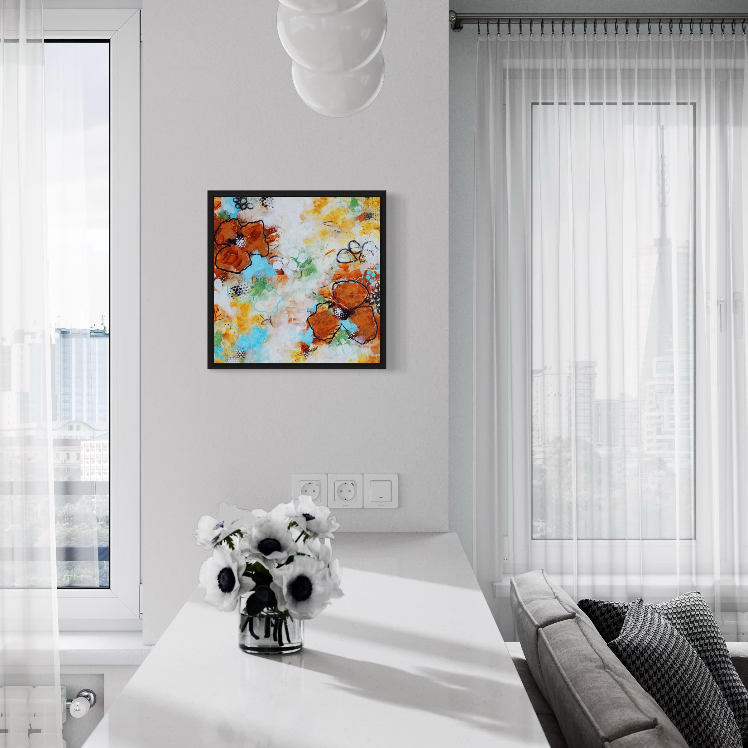 „Flowers for a Loved One“ – abstraktes Blumengemälde, gerahmt (Beige), Abstract Painting, von Hoi Vera