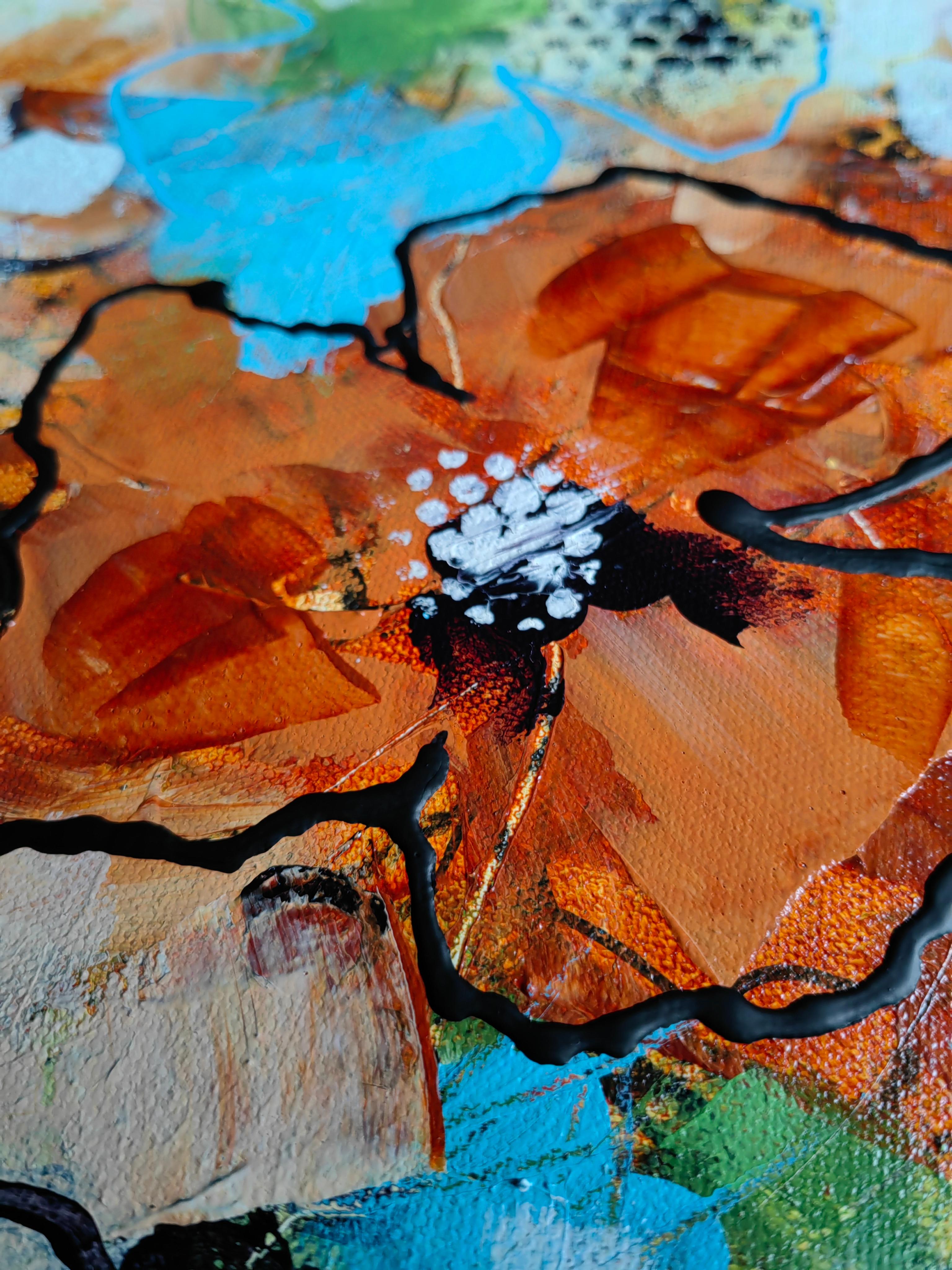 „Flowers for a Loved One“ – abstraktes Blumengemälde, gerahmt im Angebot 1
