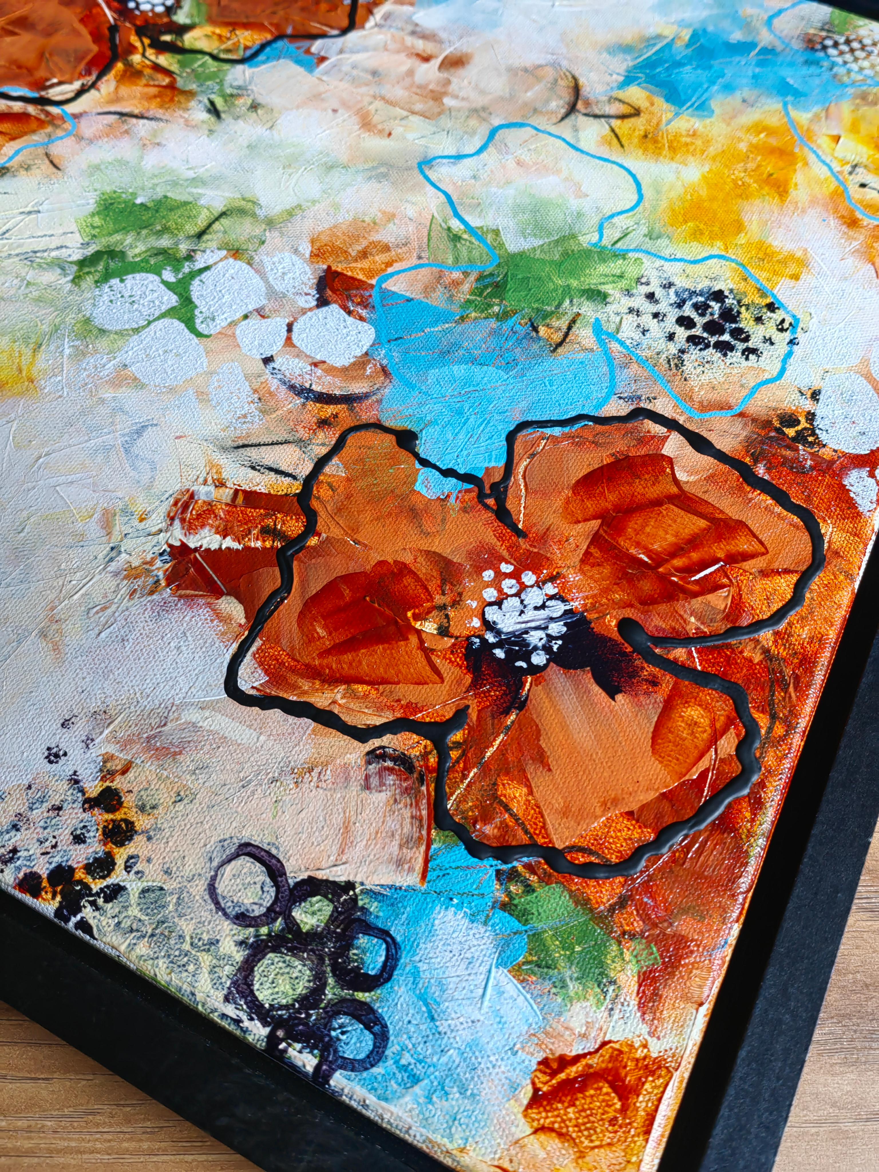 „Flowers for a Loved One“ – abstraktes Blumengemälde, gerahmt im Angebot 2