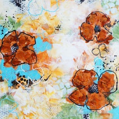 "Fiori per una persona cara" - dipinto floreale astratto, incorniciato