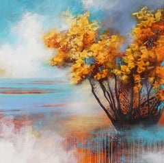 "Reflejos cálidos: un paisaje dorado" - XXL impresionista contemporáneo