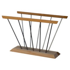 Hoigaard Danish Modern Magazine Rack Mid Century Wood & Metal Newspaper Holder