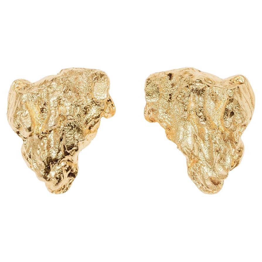 Hojari Clip-On Gold Plated Textured Earrings For Sale