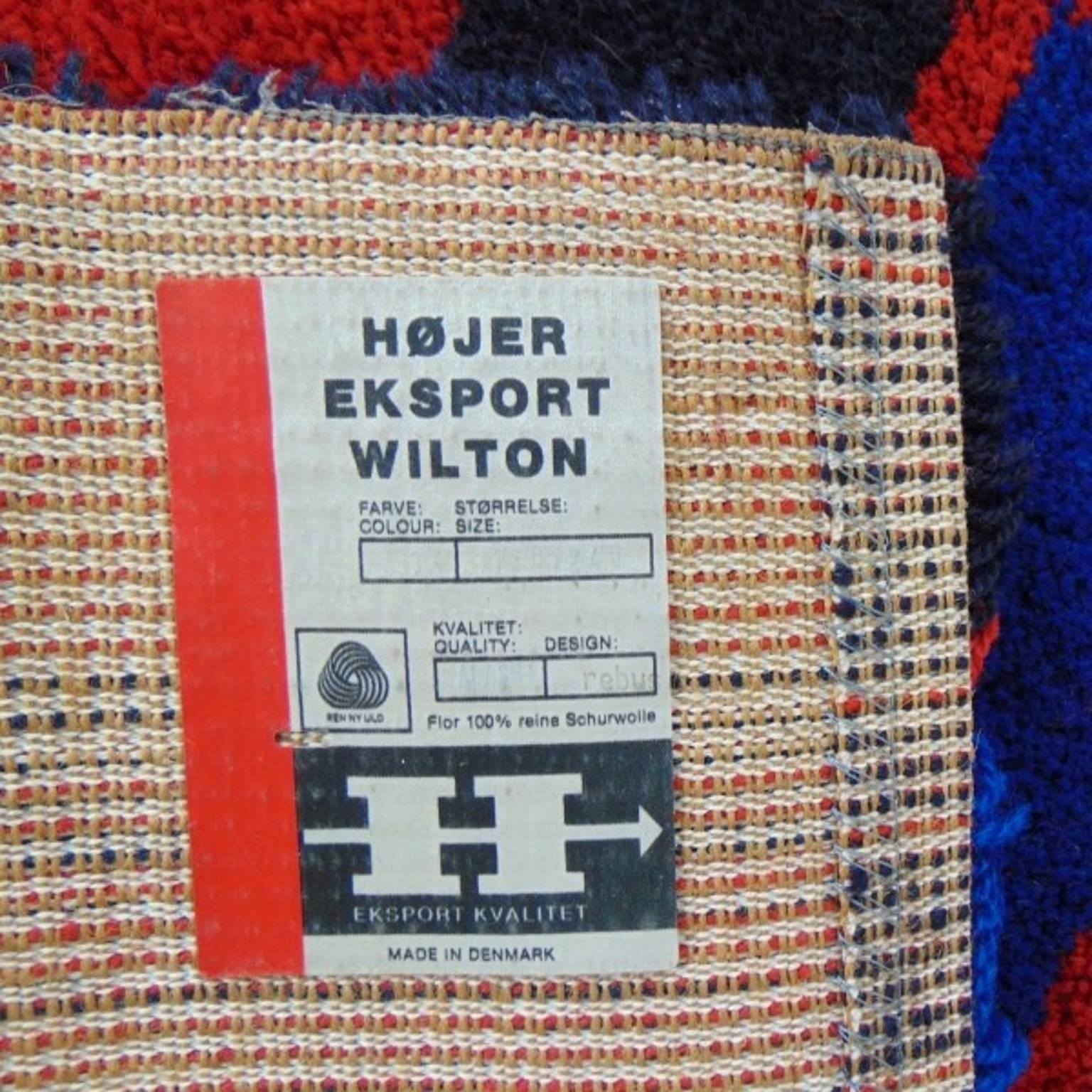 Late 20th Century Hojer Eksport Wilton Pure Wool Carpet Geometric Red Blue Turquoise, 1975