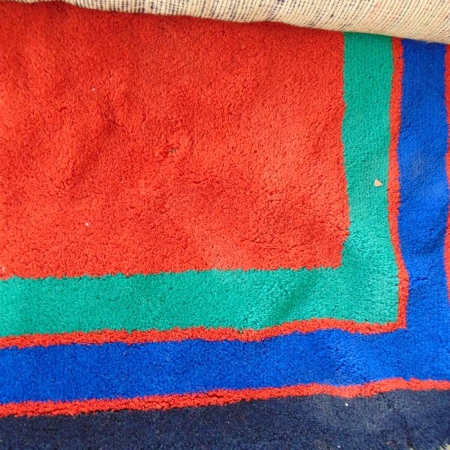 Hojer Eksport Wilton Pure Wool Carpet Geometric Red Blue Turquoise, 1975 2