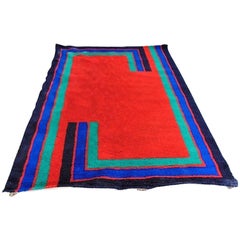 Hojer Eksport Wilton Pure Wool Carpet Geometric Red Blue Turquoise, 1975