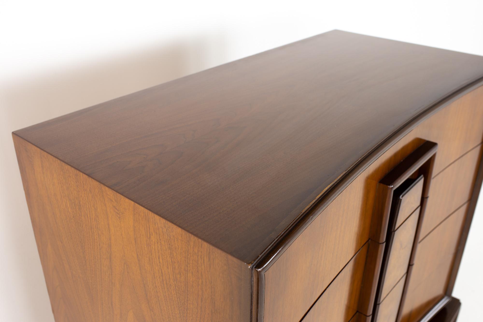Mid-Century Modern Hoke Wood Products MCM Walnut and Burlwood Gentleman's Chest Highboy Dresser