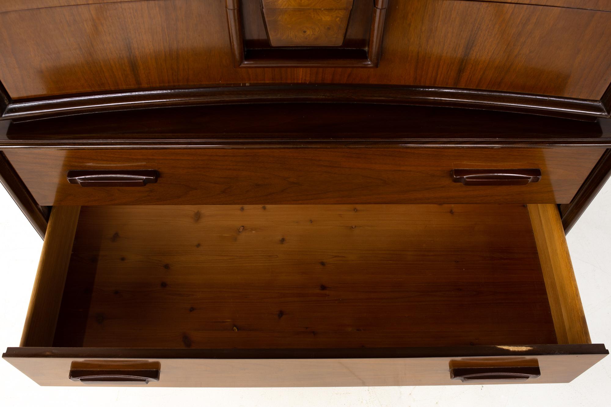 Hoke Wood Products MCM Walnut and Burlwood Gentleman's Chest Highboy Dresser 1