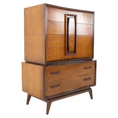 Hoke Wood Products MCM Walnut and Burlwood Gentleman's Chest Highboy Dresser