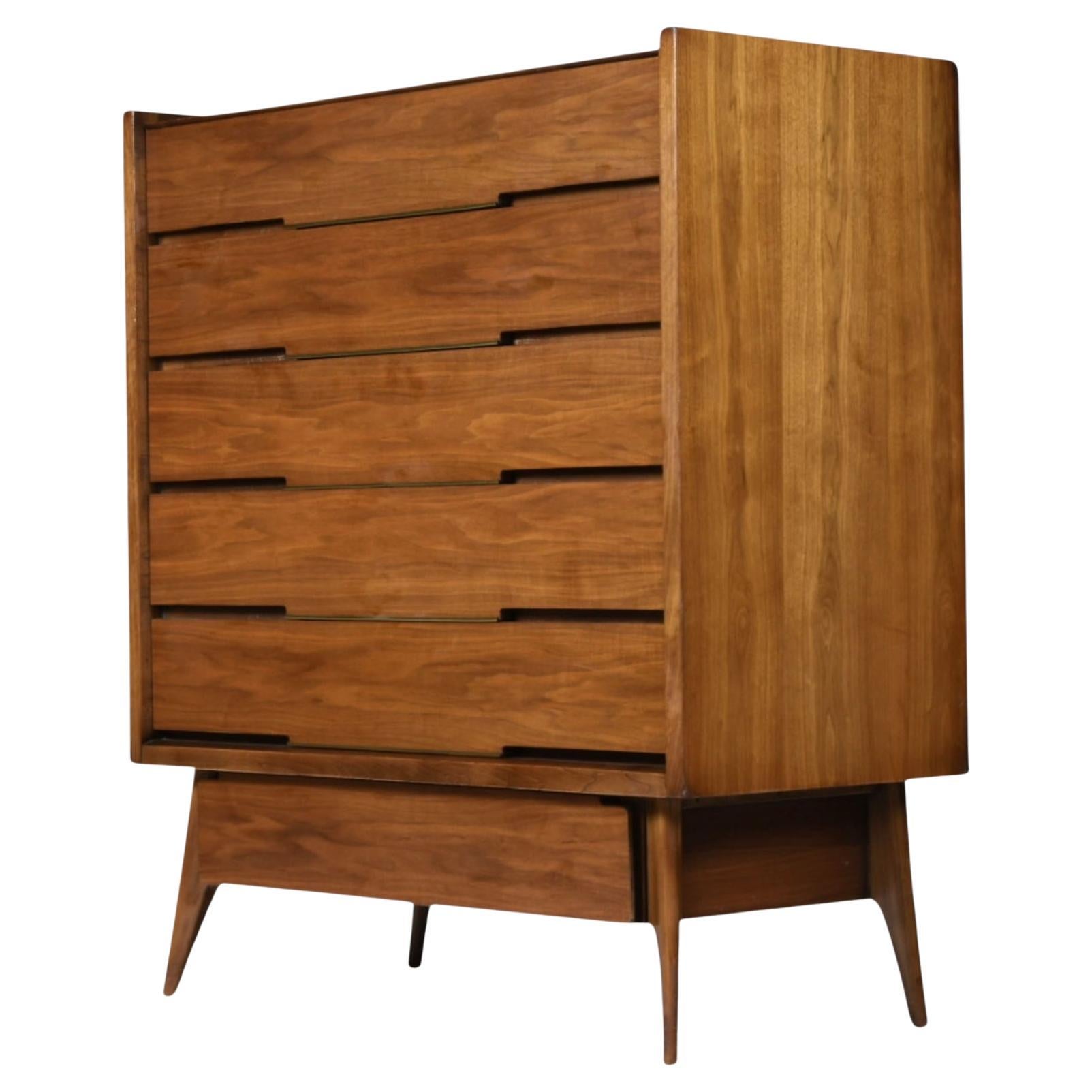 Hoke Wood Products Mid-Century Modern Walnut High Boy Dresser