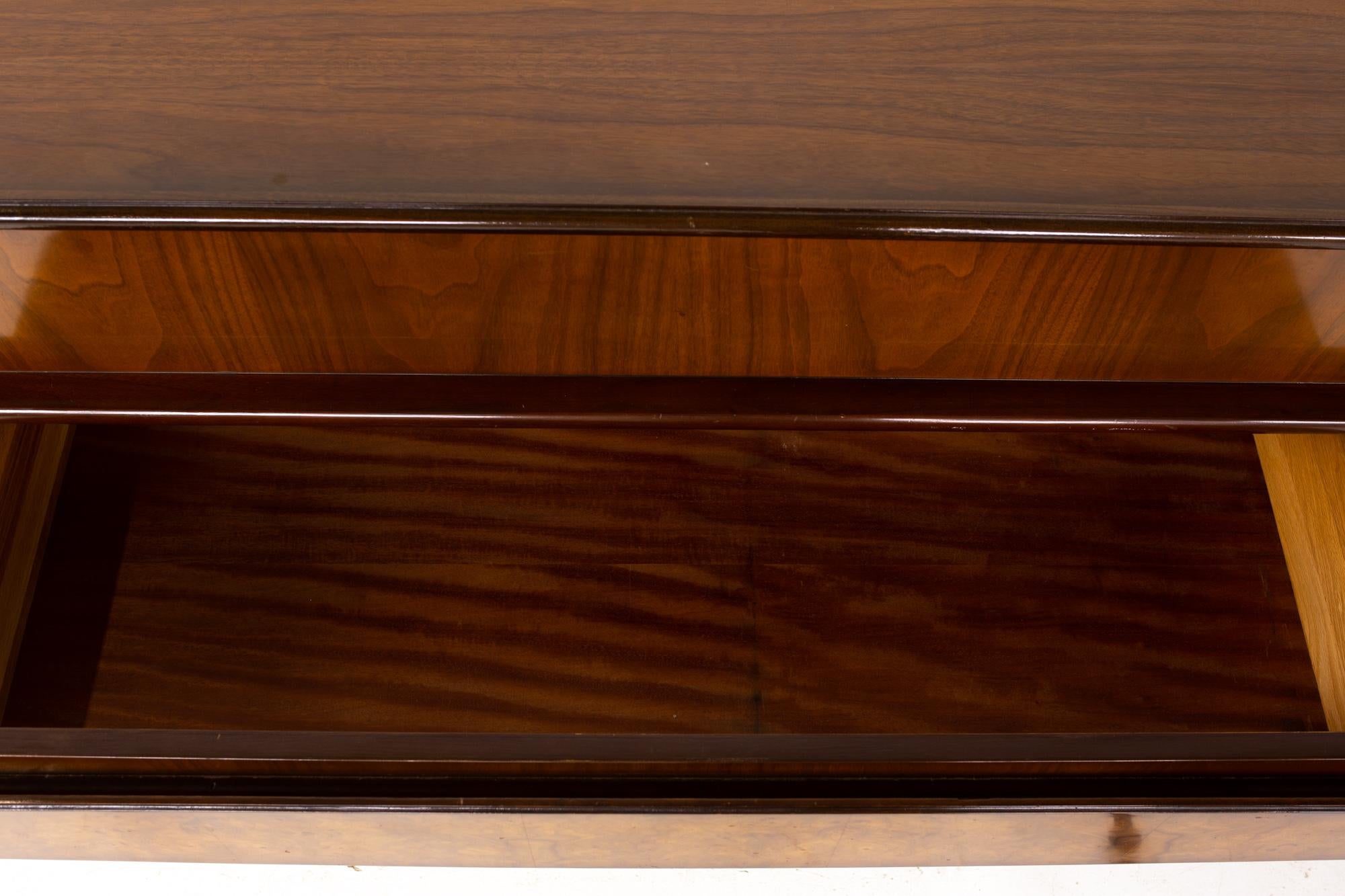 Hoke Wood Products Mid Century Walnut and Burlwood 9 Drawer Lowboy Dresser 6