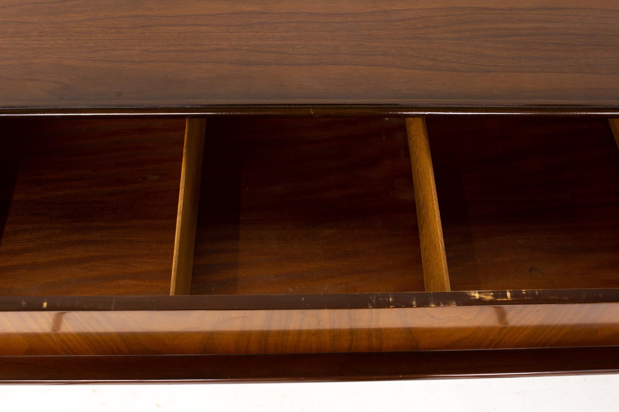 Hoke Wood Products Mid Century Walnut and Burlwood 9 Drawer Lowboy Dresser 7