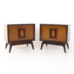 Hoke Wood Products Mid Century Walnut and Burlwood Nightstands, a Pair