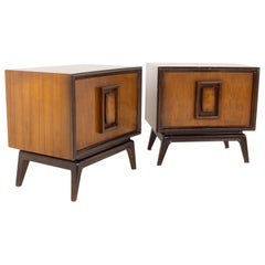 Hoke Wood Products Mid Century Walnut and Burlwood Nightstands, a Pair