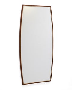 Hoke Wood Products Walnut Brass Beveled Glass Boat Shaped Mirrors - a Pair