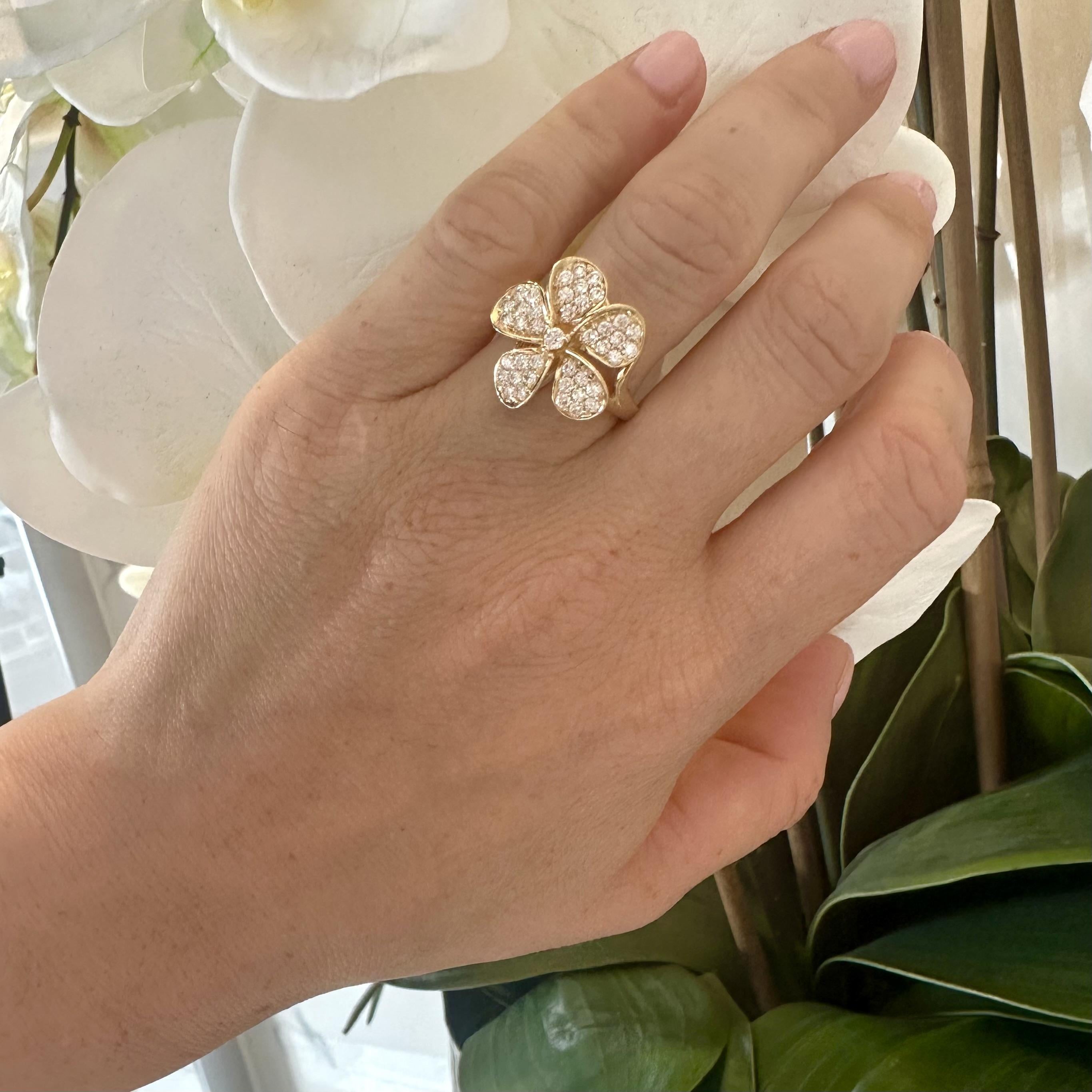 Round Cut Hoku Plumeria Pave Diamond Earrings and Ring 2-Piece Set in 14k Yellow Gold