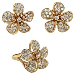 Hoku Plumeria Pave Diamond Earrings and Ring 2-Piece Set in 14k Yellow Gold