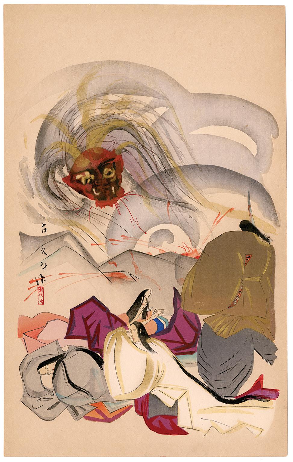 Hokuto Tamamura Figurative Print – Der Geist des Weins" - Japanische Druckgrafik der Moderne, 1920er Jahre