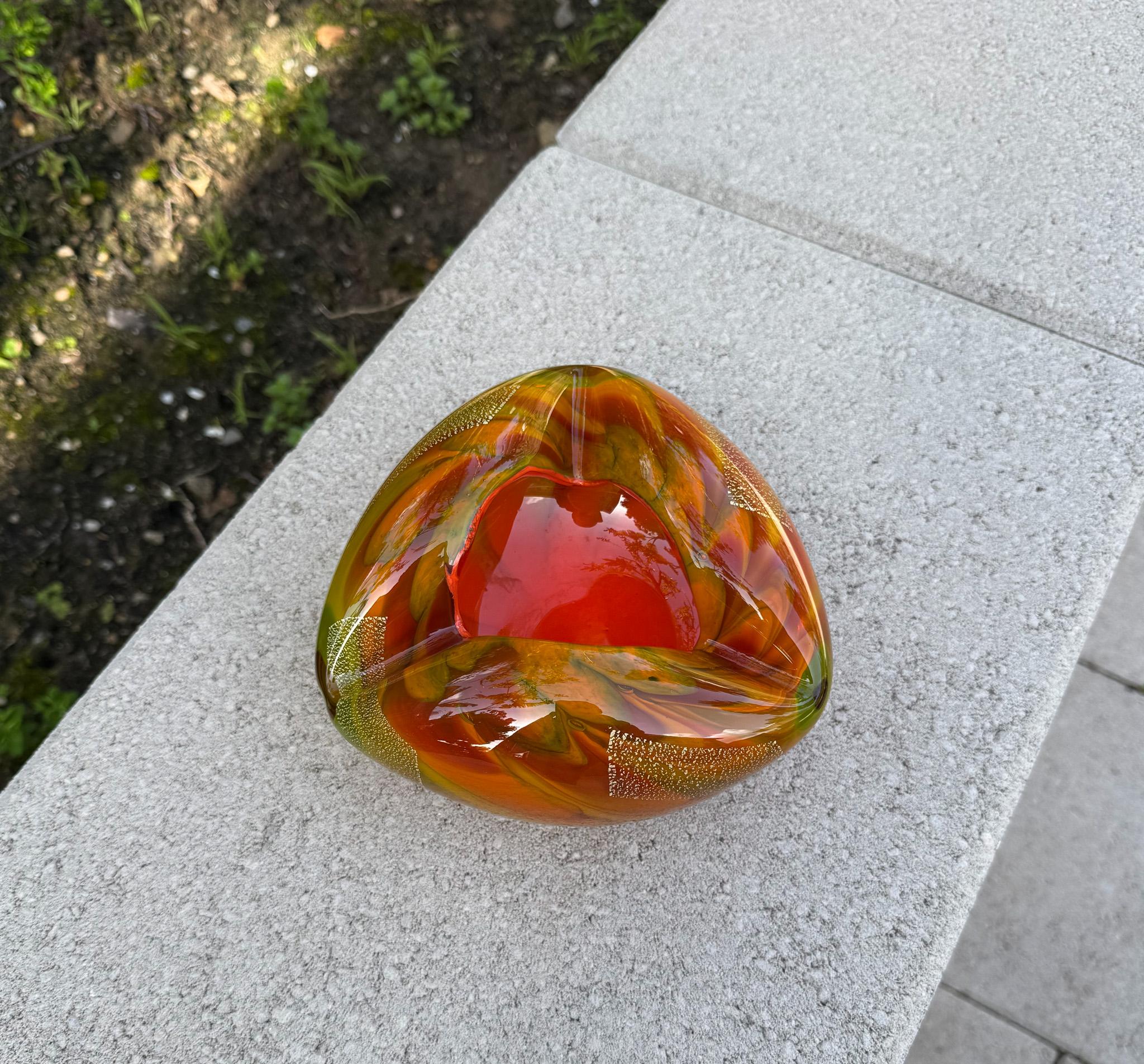 Hokuyo Art Glass Ikebana Ashtray / Bowl , Japan, c.1970. 