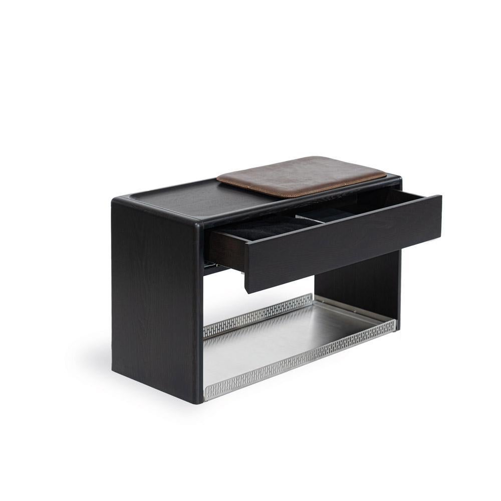 Minimaliste HOL Banc et porte-chaussures Oak Cushioned Black Rectangular en vente