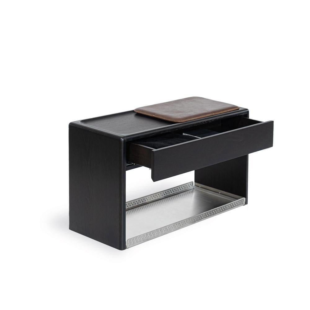 Minimalist  HOL Bench & Shoe Rack Oak Cushioned Black Rectangular For Sale