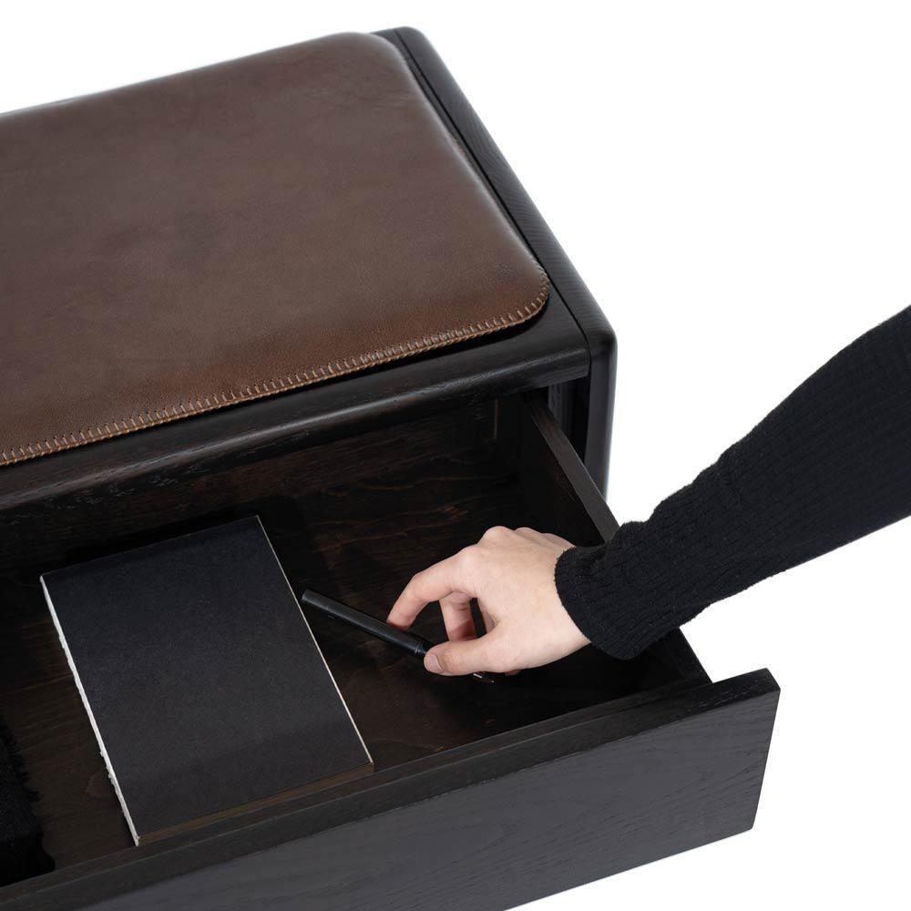 Teint HOL Banc et porte-chaussures Oak Cushioned Black Rectangular en vente