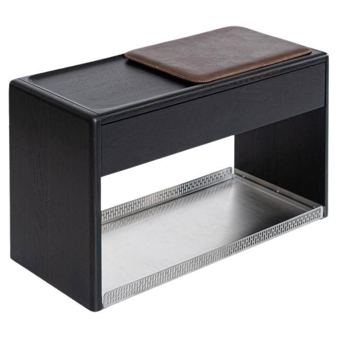  HOL Bench & Shoe Rack Oak Cushioned Black Rectangular For Sale