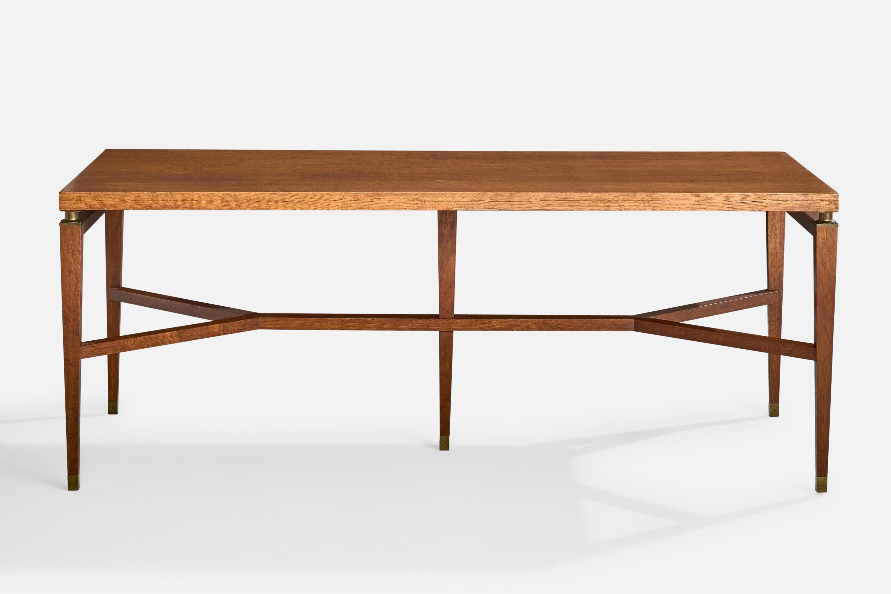 American Holabird and Root, Dining Table, Oak, Brass, USA, 1934 For Sale