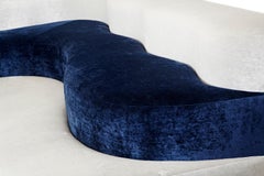 Holas Banquette Custom Curves Rounded shape playroom seating blue white velvet