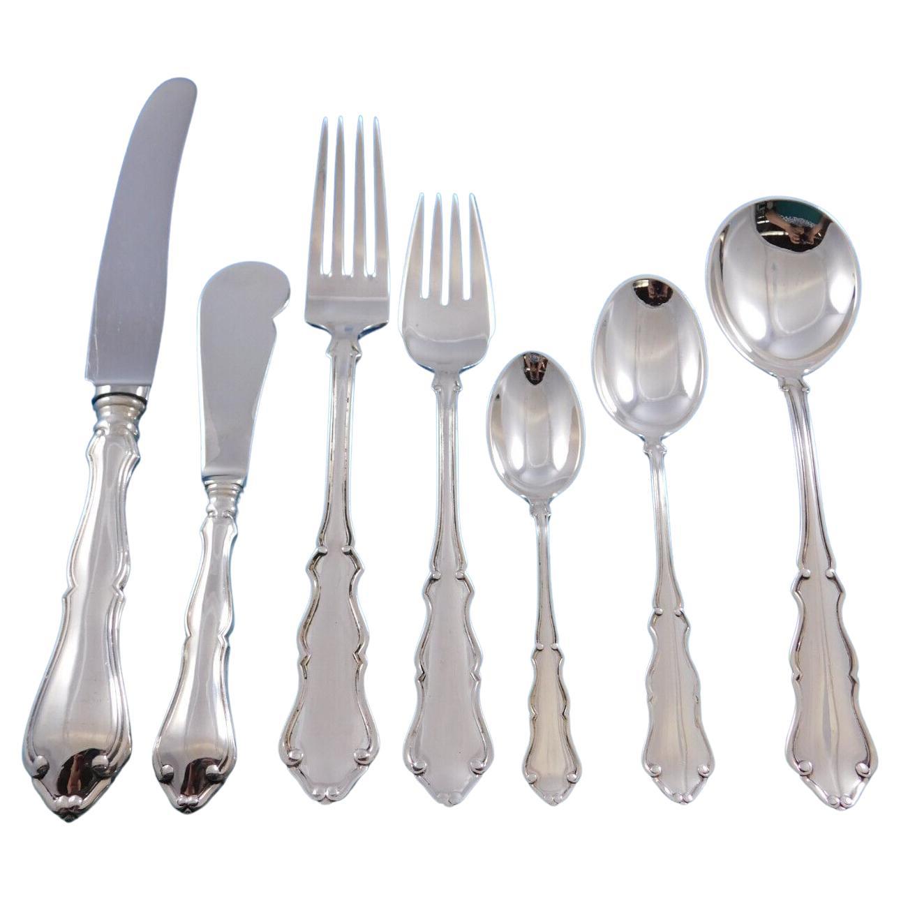 Holberg by A. Dragsted Danish Sterling Silver Flatware Set for 12 Rare 59 pcs For Sale