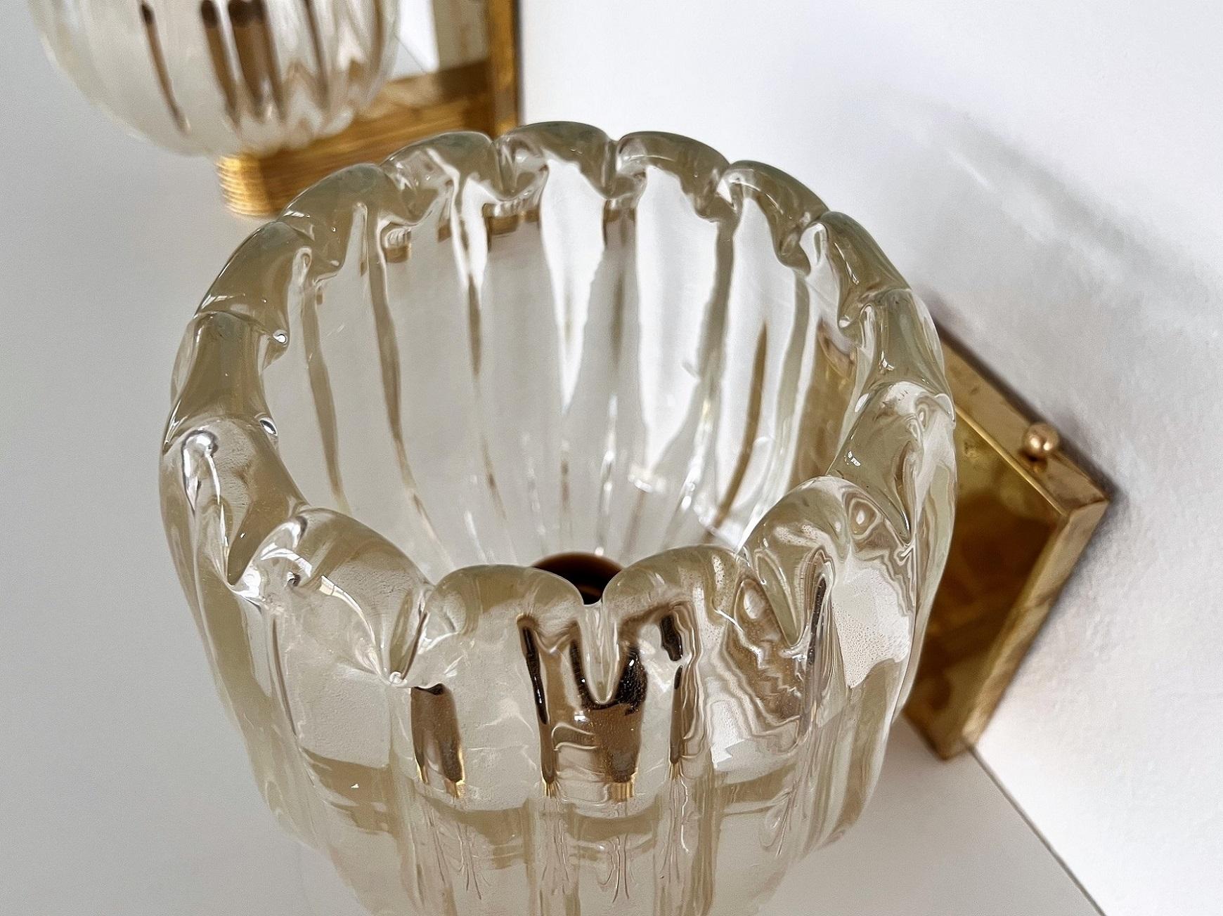 hold for Ben: Italian Brass and Murano Glass Wall Sconces in Art Deco Style, 90s 1