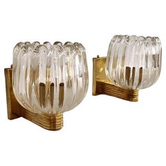 Vintage hold for Ben: Italian Brass and Murano Glass Wall Sconces in Art Deco Style, 90s