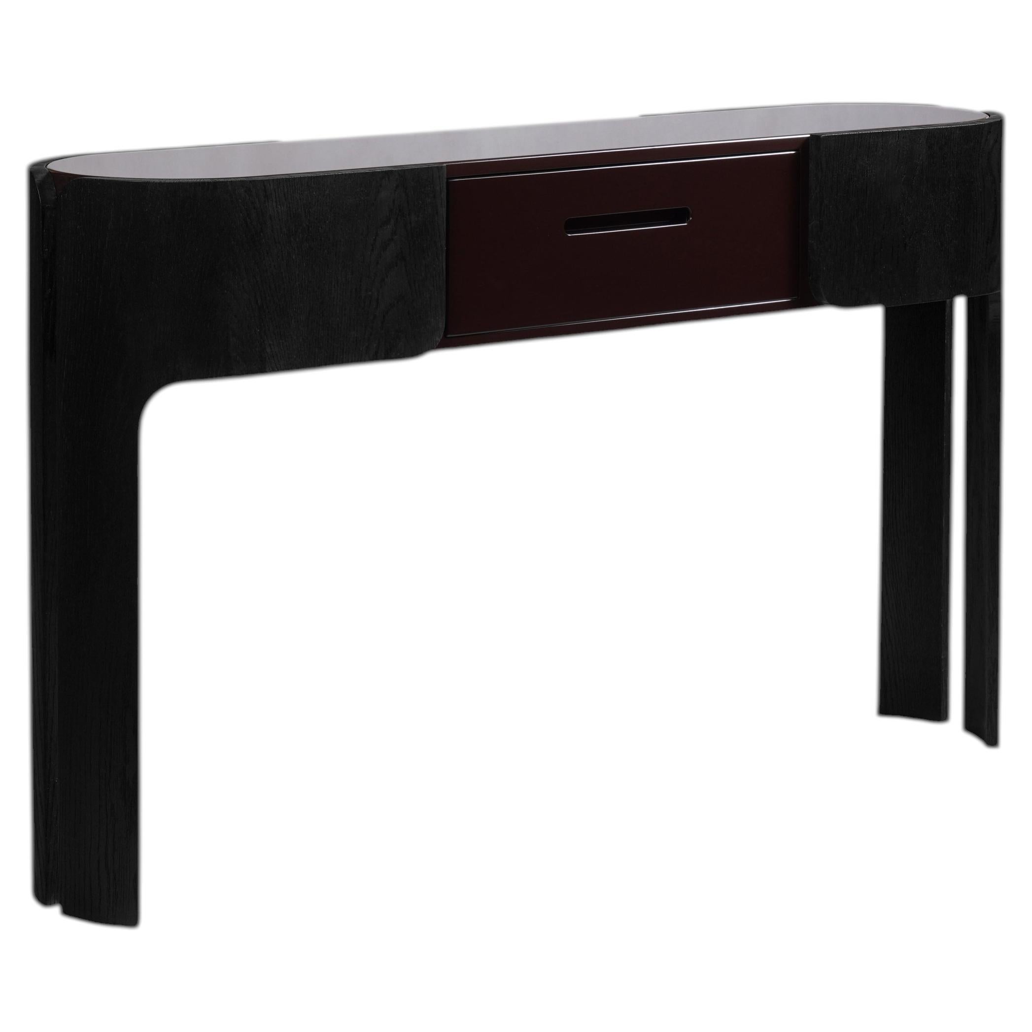 Hold Up Console Table in Natural Oak Veneer and Lacquer by Pendhapa