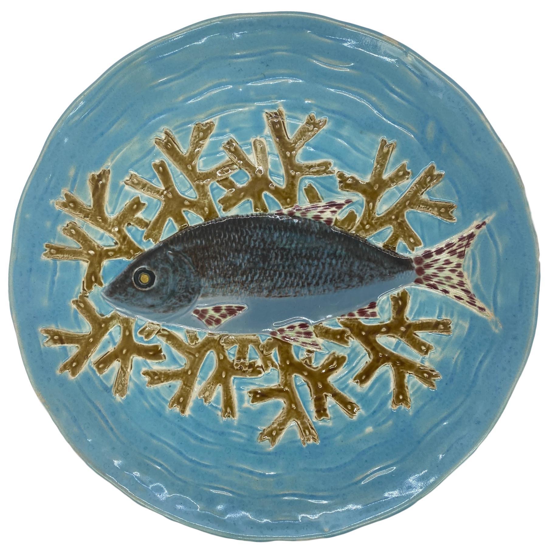 Holdcroft Majolica 7-Piece Salmon Service, Turquoise, English, circa 1875 4