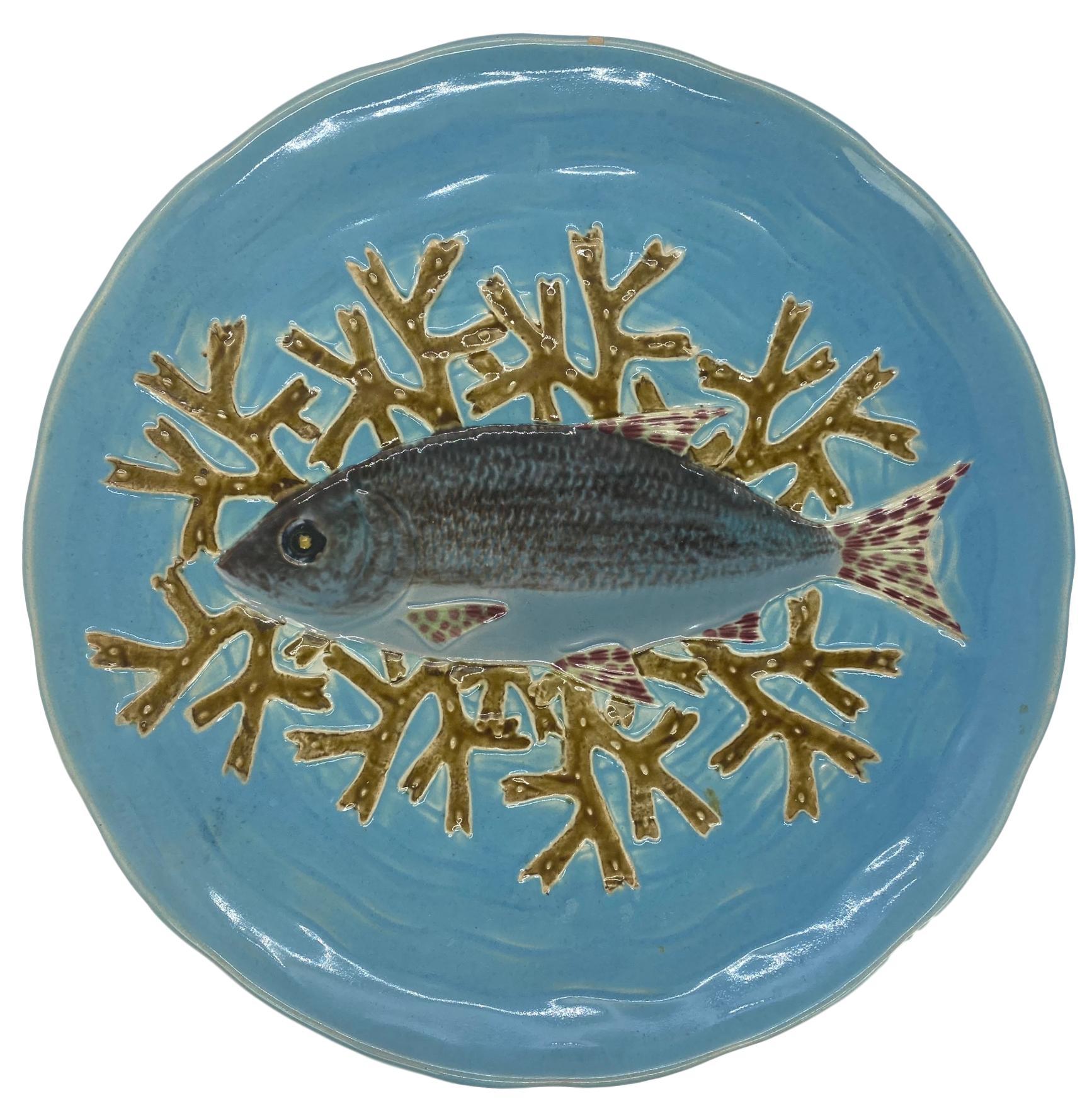 Holdcroft Majolica 7-Piece Salmon Service, Turquoise, English, circa 1875 5