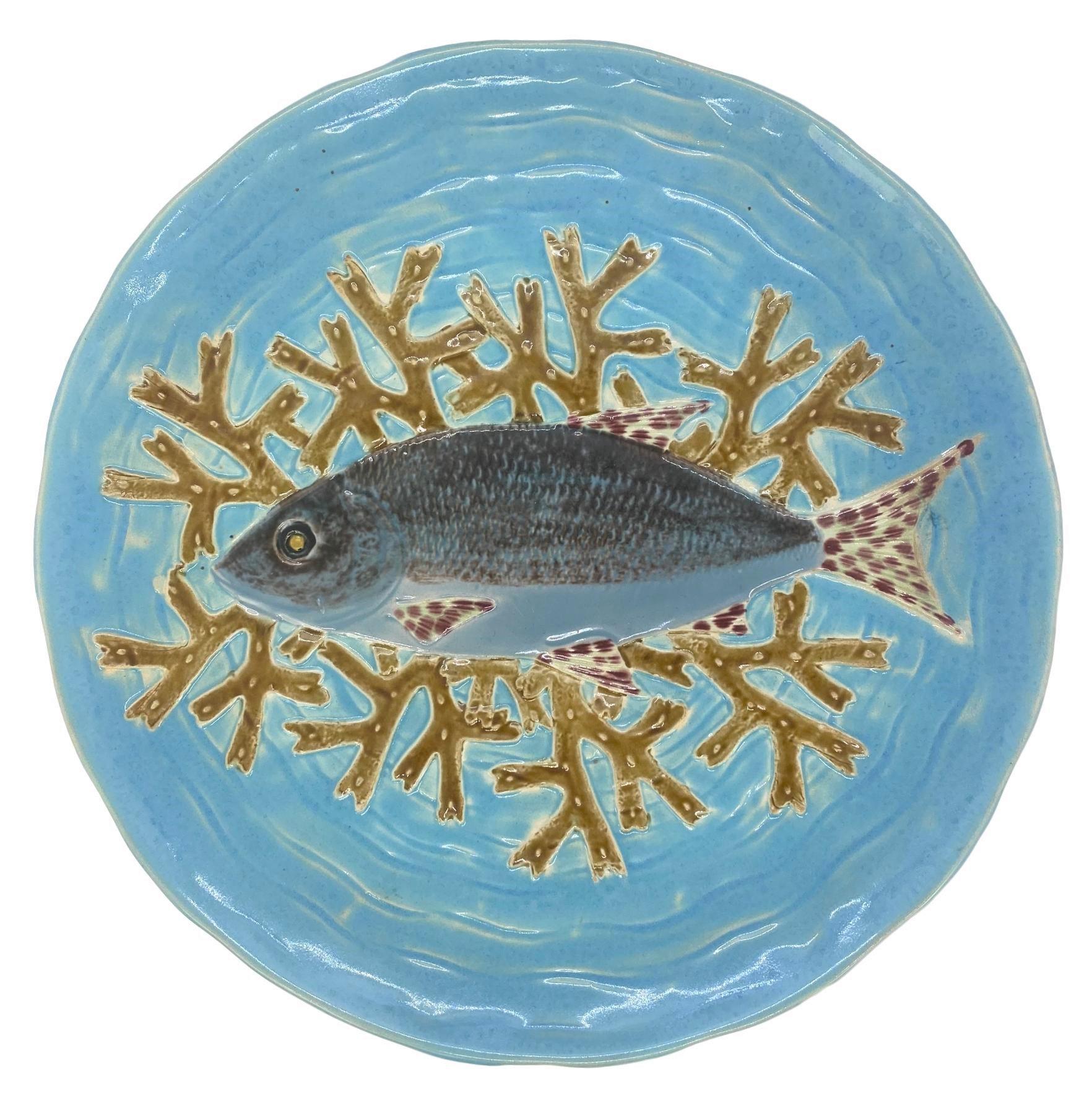 Holdcroft Majolica 7-Piece Salmon Service, Turquoise, English, circa 1875 11