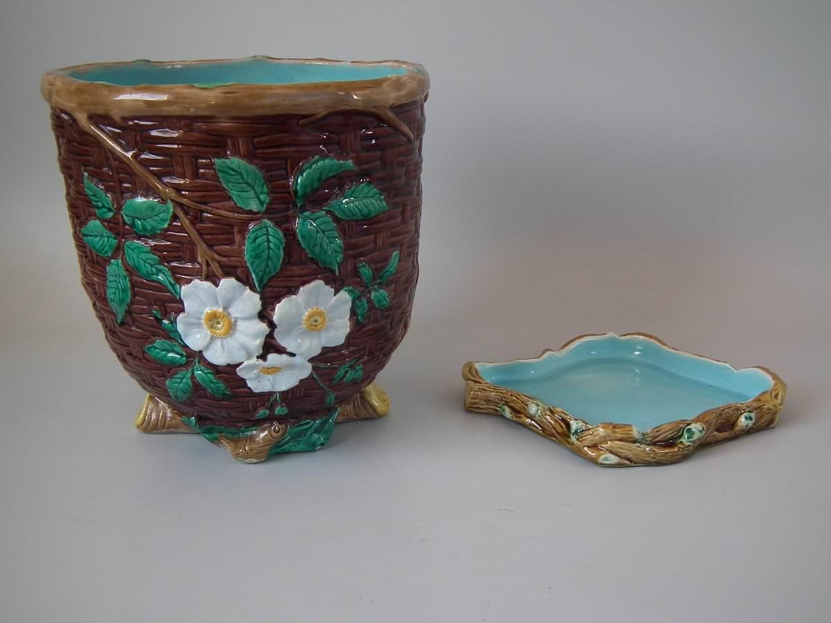 English Holdcroft Majolica Floral Jardinière and Stand