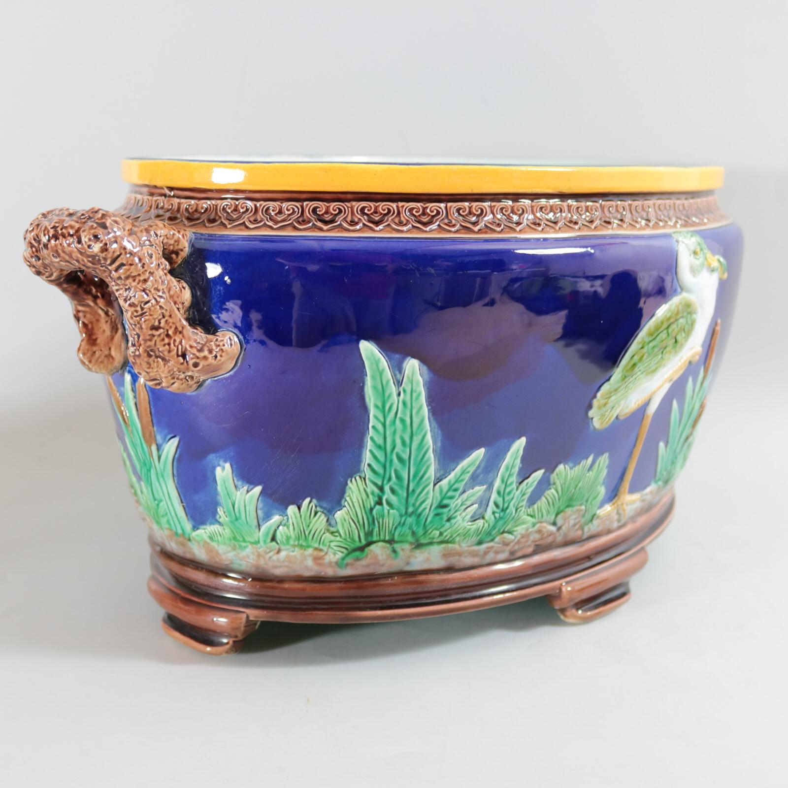 Victorian Holdcroft Majolica Heron Oval Planter/Jardiniere