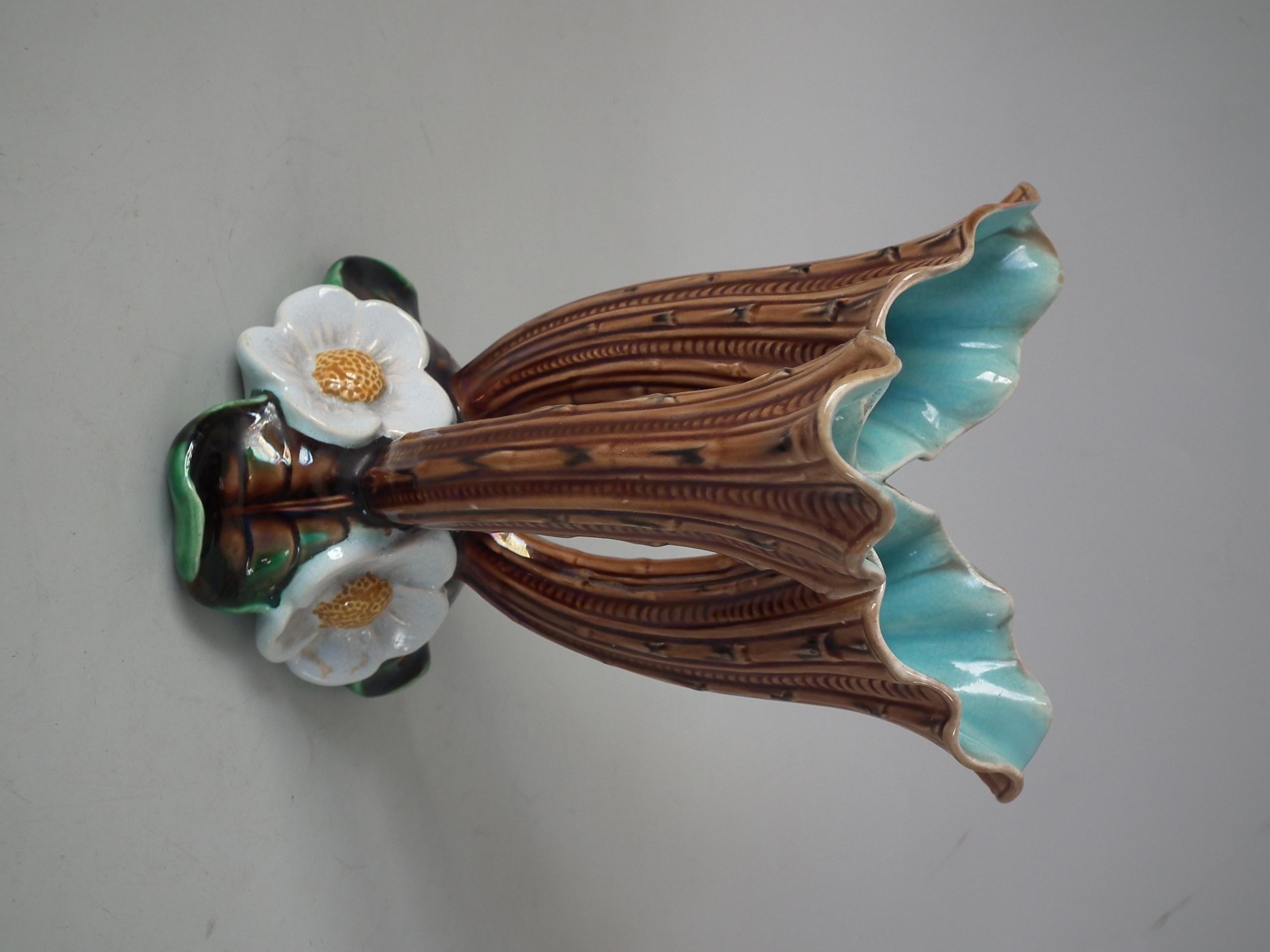 Victorian Holdcroft Majolica Lily Triple Posy Vase
