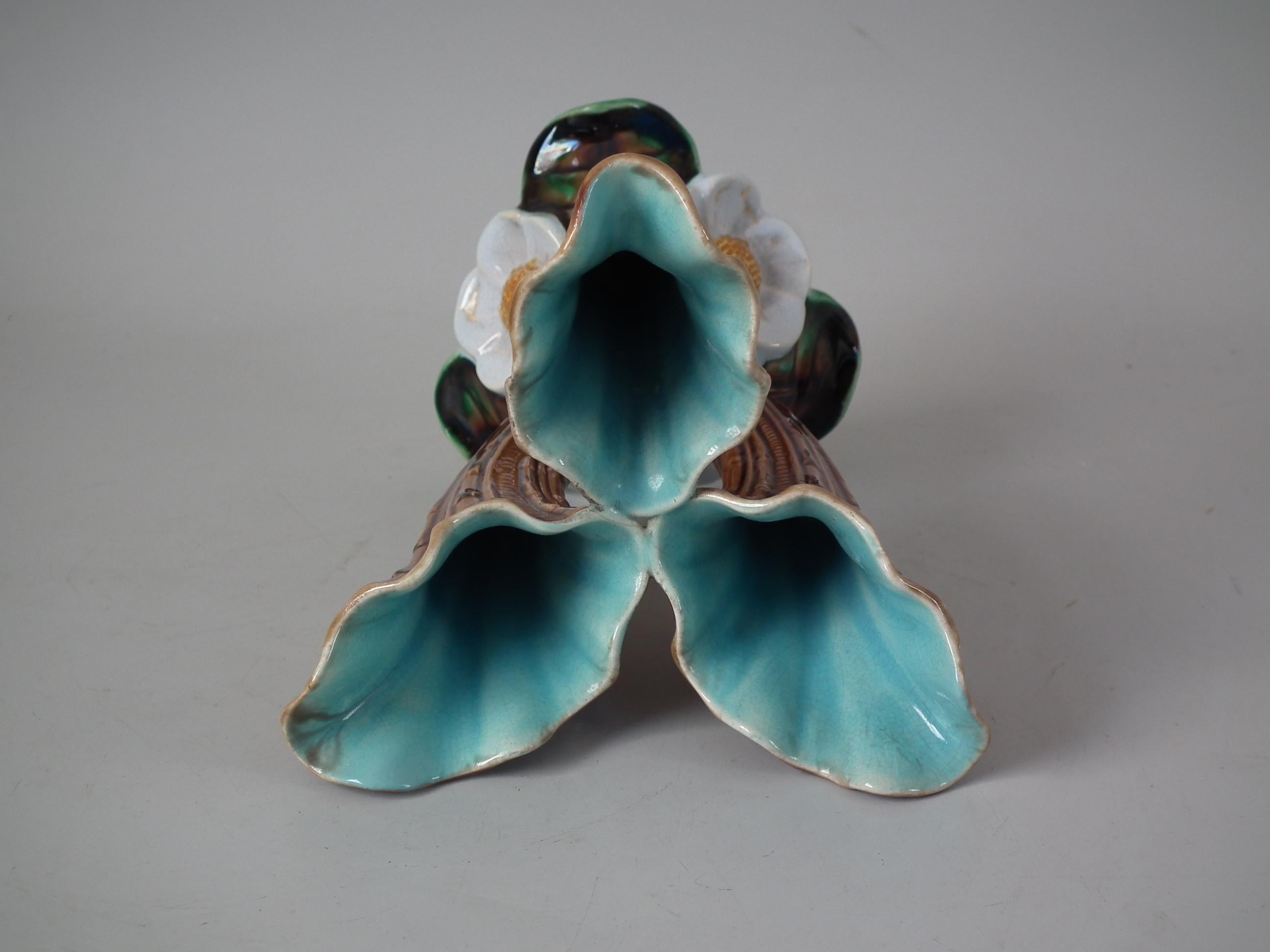 Glazed Holdcroft Majolica Lily Triple Posy Vase