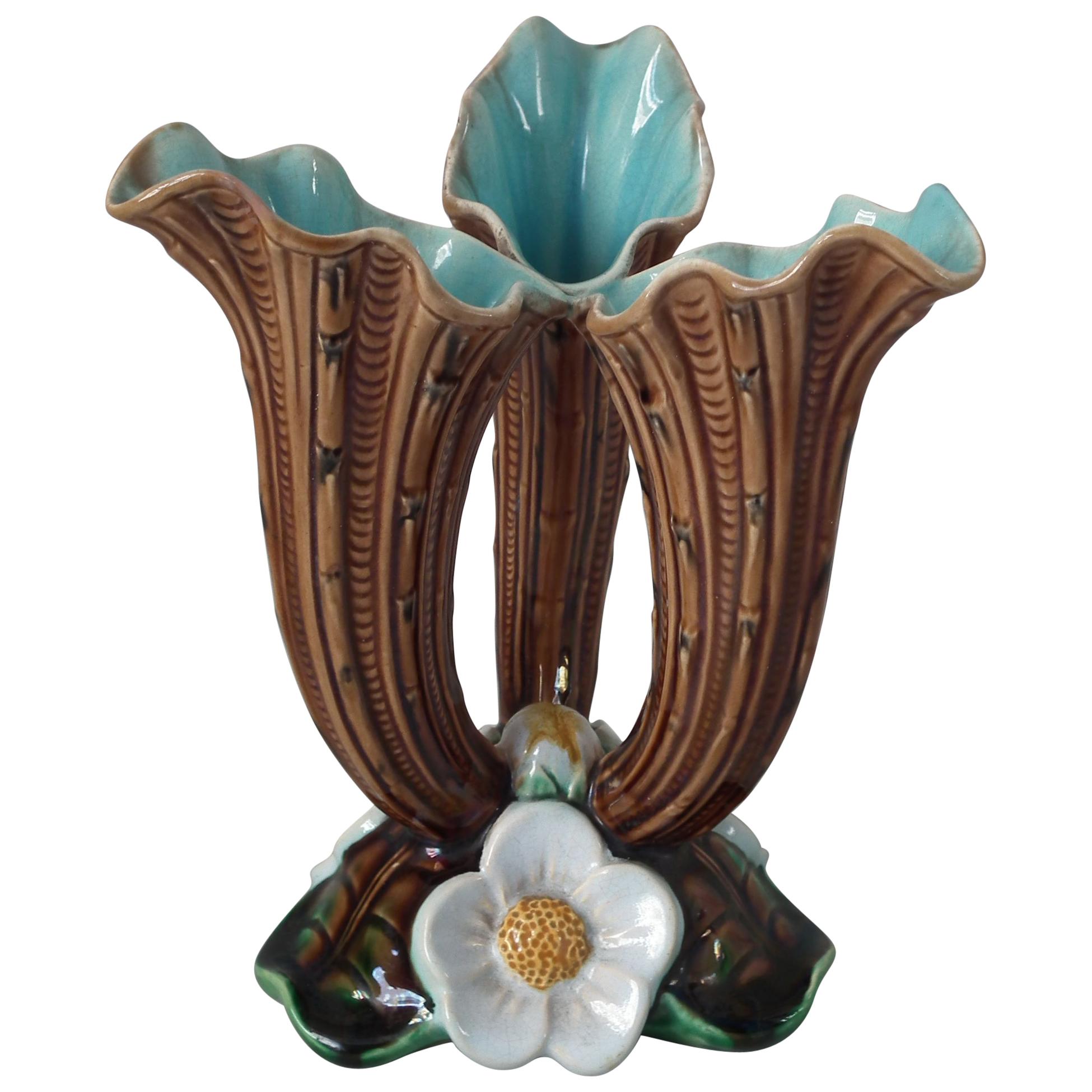 Holdcroft Majolica Lily Triple Posy Vase