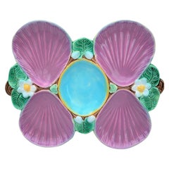 Holdcroft Majolica Pink Oyster Plate, English, circa 1875 Pond Lily Pattern