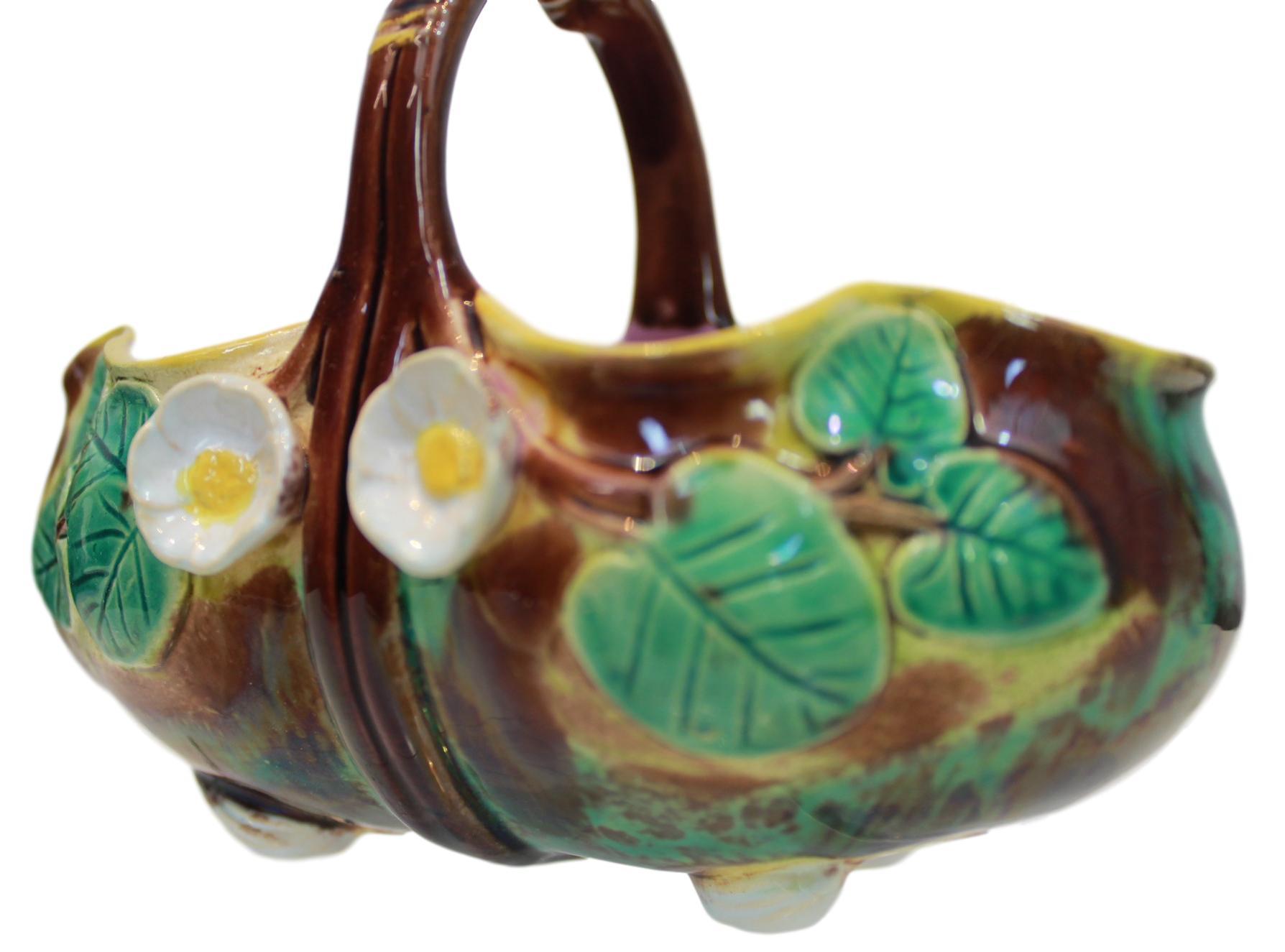 Holdcroft Majolica Pond Lily Basket, English, circa 1875 6