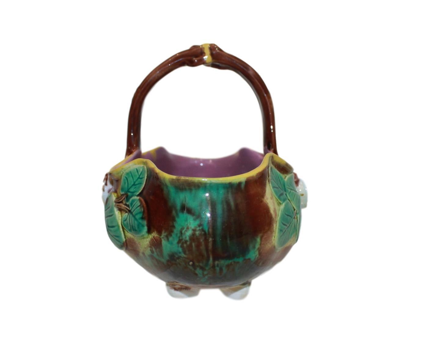 Holdcroft Majolica Pond Lily Basket, English, circa 1875 In Good Condition In Banner Elk, NC