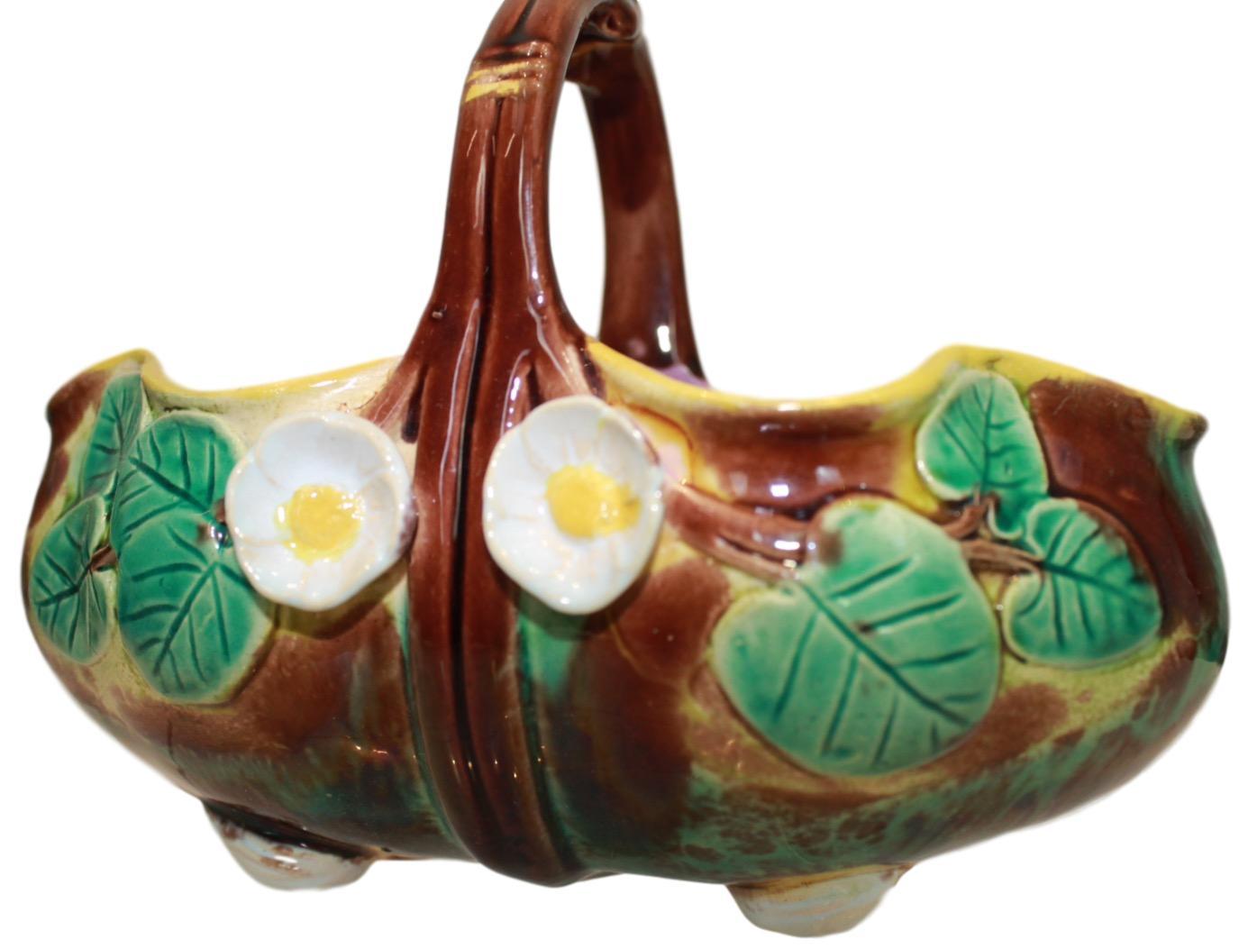 Holdcroft Majolica Pond Lily Basket, English, circa 1875 3