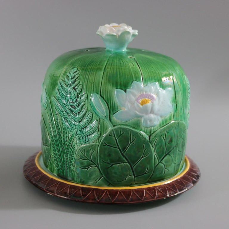 Holdcroft Majolica Pond Lily Cheese Dome and Stand at 1stDibs