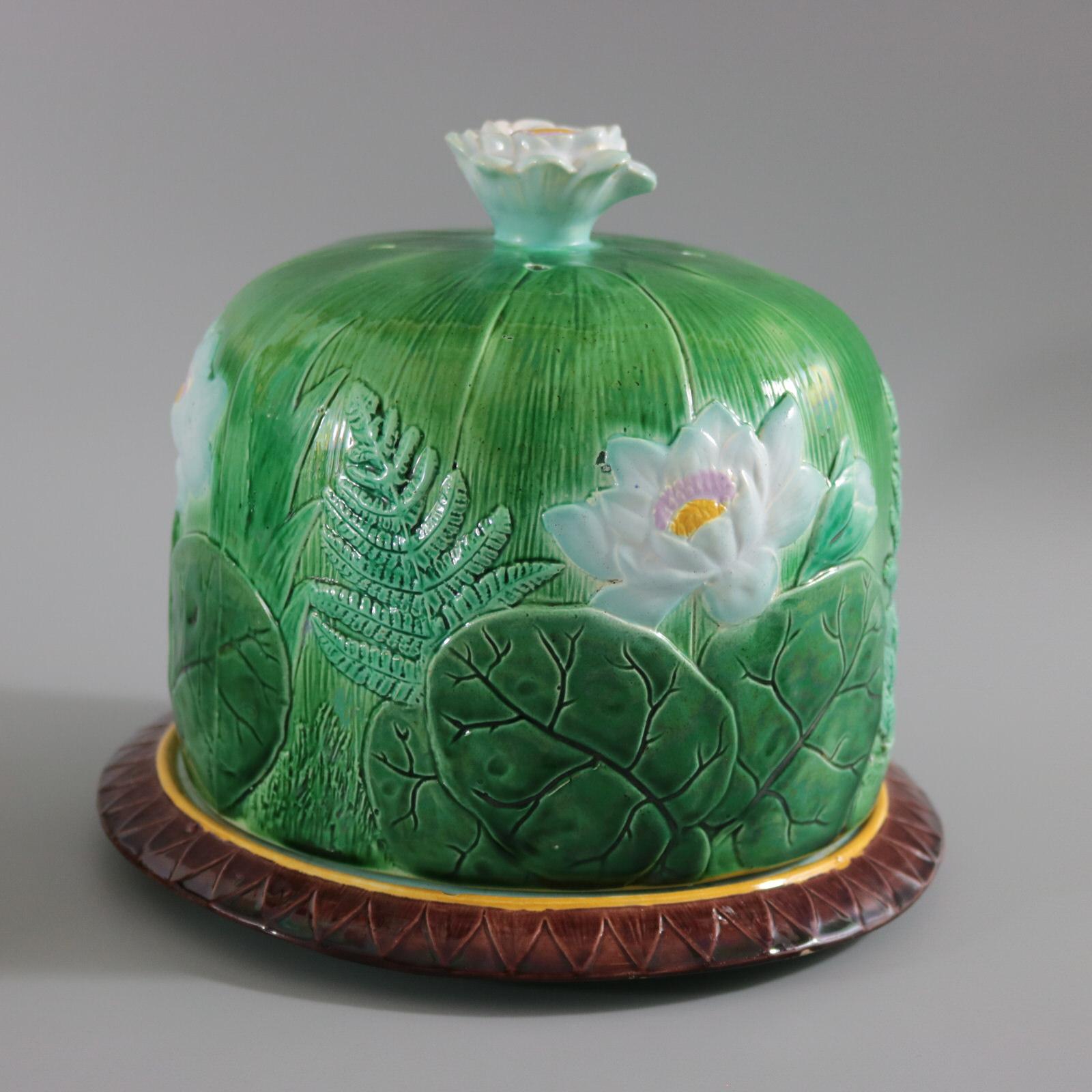 British Holdcroft Majolica Pond Lily Cheese Dome and Stand