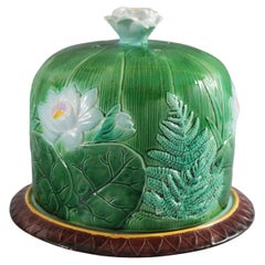 Antique Holdcroft Majolica Pond Lily Cheese Dome and Stand