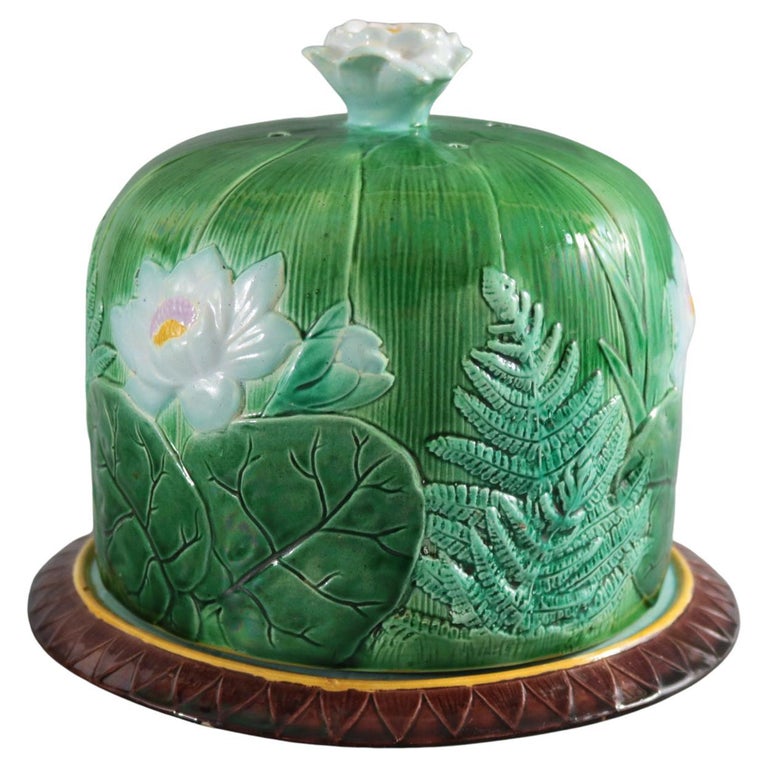 Holdcroft Majolica Pond Lily Cheese Dome and Stand at 1stDibs