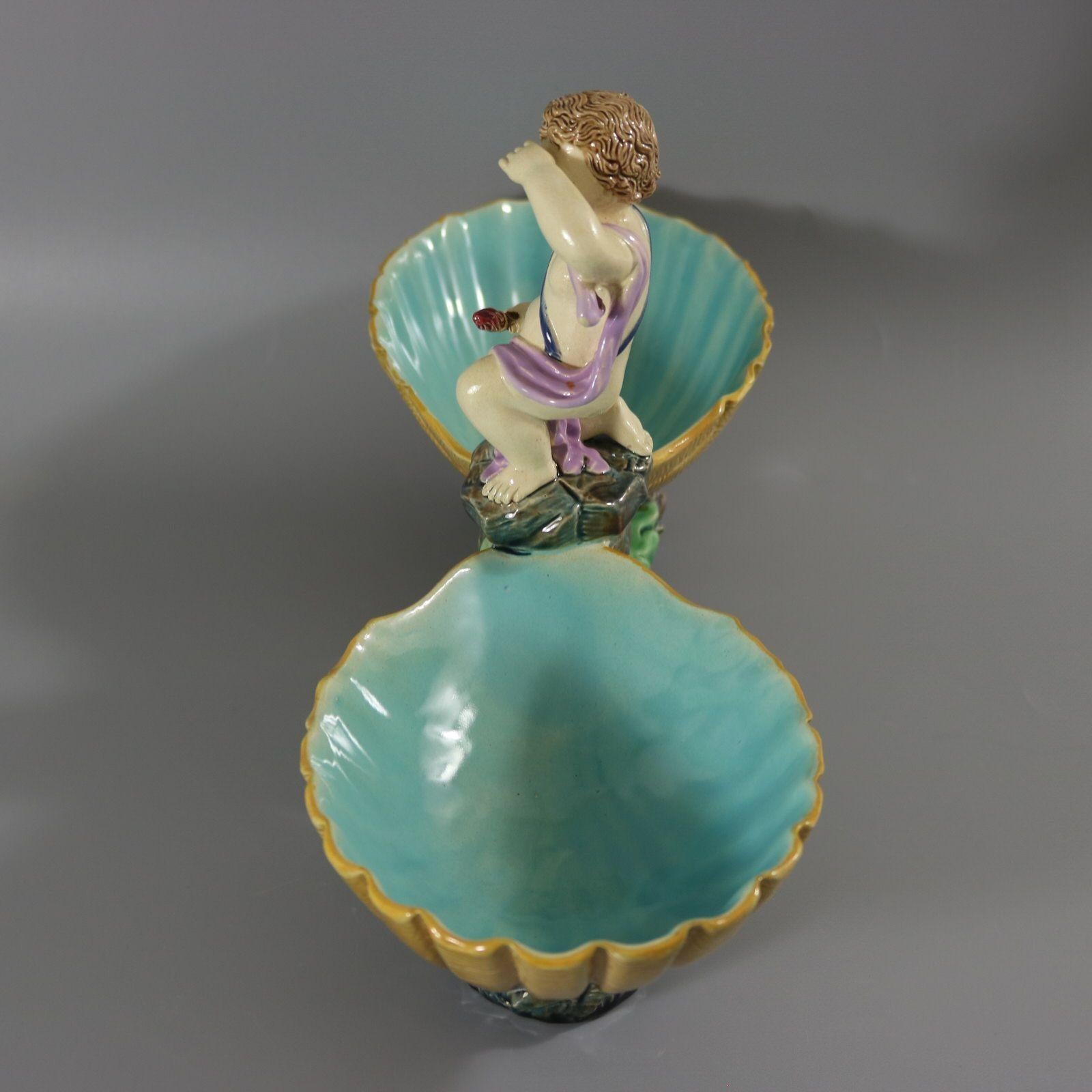 Holdcroft Majolica Putto and Shells Dish Bon état - En vente à Chelmsford, Essex